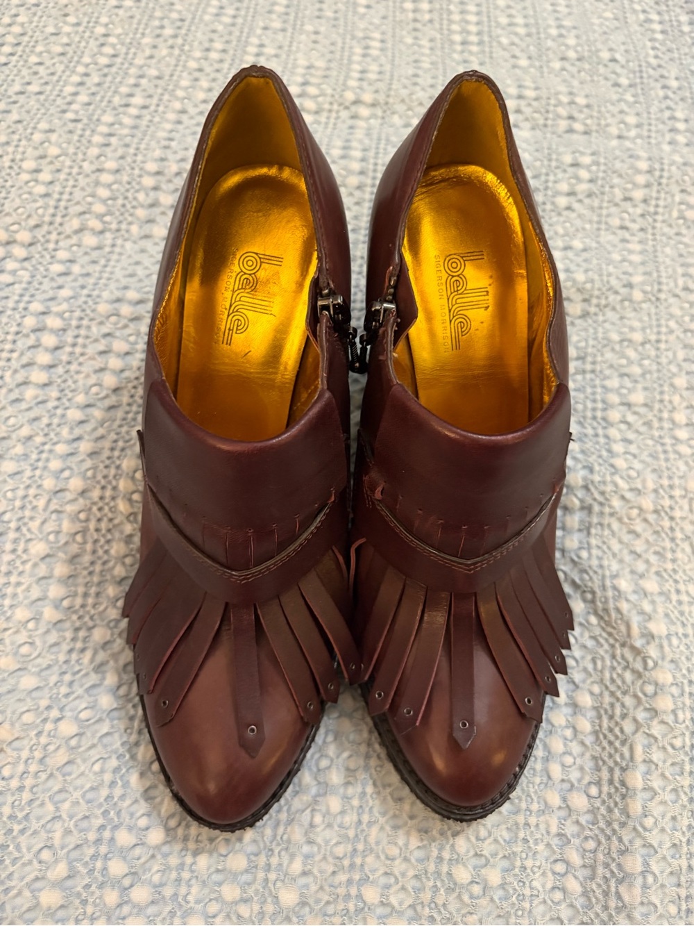 Belle by Sigerson Morrison Burgundy Leather Fringe Ankle Booties - Size 8.5 B